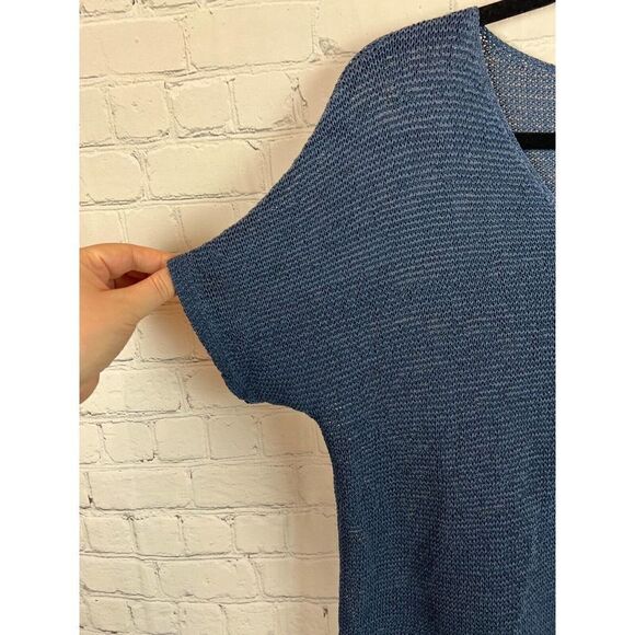 J.JILL blue semi-sheer short sleeve cotton blend top sweater pullover M NWOT - Picture 3 of 6